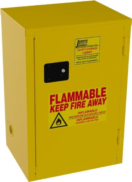 Jamco BJ12 Flammable & Hazardous Storage Cabinets: 12 gal Drum, 1 Door, 1 Shelf, Self Closing, Yellow