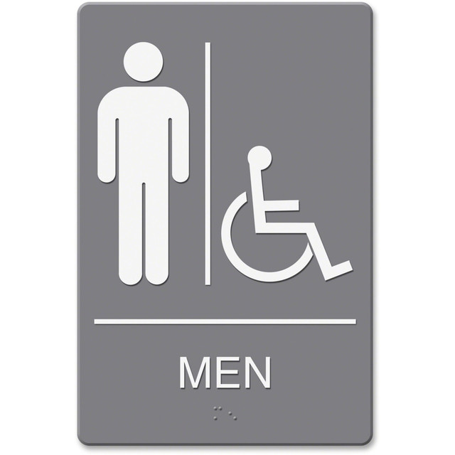 U.S. STAMP & SIGN Headline Sign 4815 Headline U.S. Stamp & Sign Men/Wheelchair Image Indoor Sign - 1 Each - English - mens restroom/wheelchair accessible Print/Message - 6in Width x 9in Height - Rectangular Shape - Wall Mountable, Door-mountable - Do