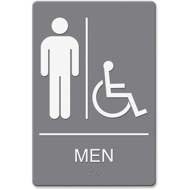 U.S. STAMP & SIGN 4815 Headline U.S. Stamp & Sign Men/Wheelchair Image Indoor Sign - 1 Each - English - mens restroom/wheelchair accessible Print/Message - 6in Width x 9in Height - Rectangular Shape - Wall Mountable, Door-mountable - Double Sided - P