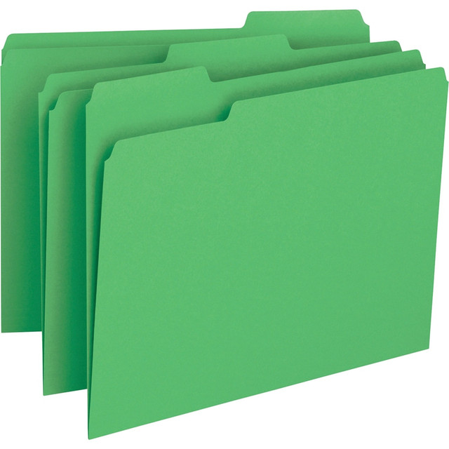 SP RICHARDS 65777 Business Source 1/3 Tab Cut Letter Top Tab File Folders - 8 1/2in x 11in - Assorted Tab Position - Green - 100 / Box