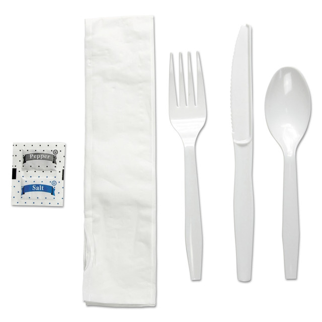 BOARDWALK FKTNSMWPSWH  6-Piece Cutlery Kits, Polystyrene, White, Pack Of 250 Kits