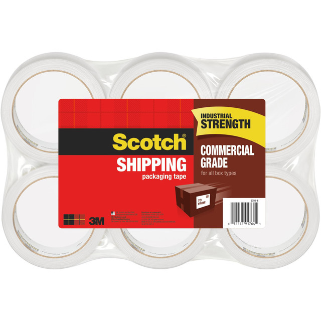 3M CO Scotch 3750  Commercial Grade Packing Tape, 1-7/8in x 54.6 Yd., Clear, Pack Of 6 Rolls