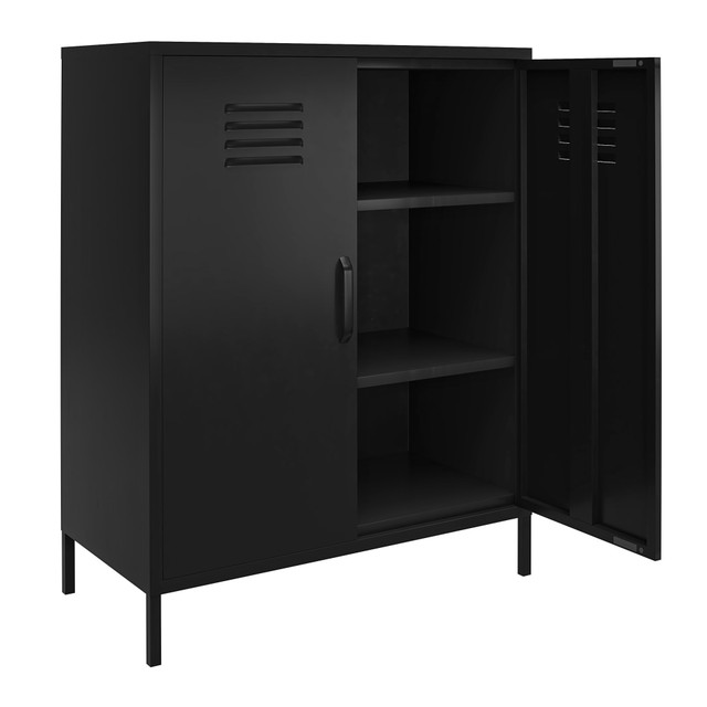 AMERIWOOD INDUSTRIES, INC. 3384872COM Ameriwood Home Mission District 2-Door 3-Shelf Metal Locker Storage Cabinet, 40inH x 31-1/2inW x 15-3/4inD, Black