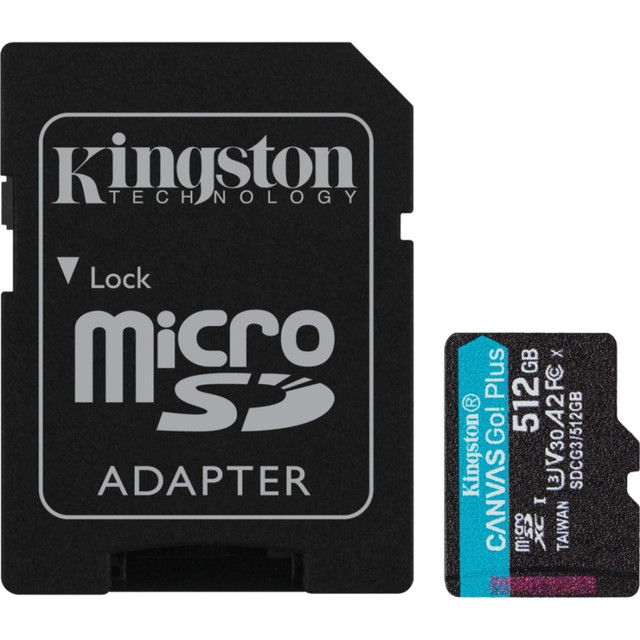 KINGSTON TECHNOLOGY CORPORATION SDCG3/512GB Kingston Canvas Go! Plus SDCG3 512 GB Class 10/UHS-I (U3) microSDXC - 170 MB/s Read - 90 MB/s Write - Lifetime Warranty