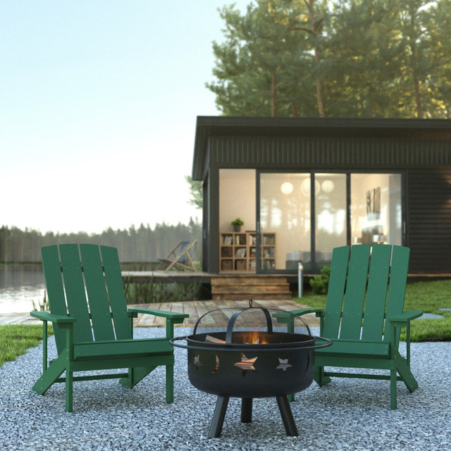 FLASH FURNITURE JJC14501232DGRN  3-Piece Charlestown Adirondack Chair Set, Green