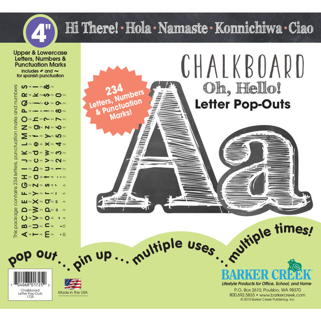 BARKER CREEK PUBLISHING, INC. LL1725 Barker Creek Letter Pop-Outs, 4in, Chalkboard, Set Of 234