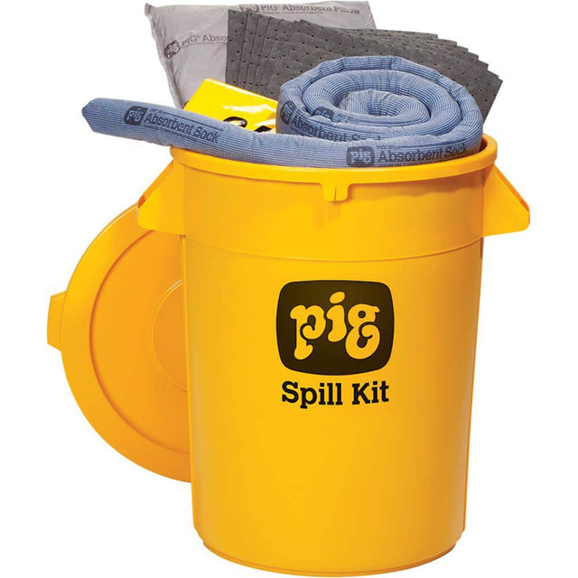 New Pig KIT2400 Spill Kits; Kit Type: Universal Spill Kit; Container Type: Can; Absorption Capacity: 21 gal; Color: Hi-Vis Yellow; Portable: No; Capacity per Kit (Gal.): 21 gal