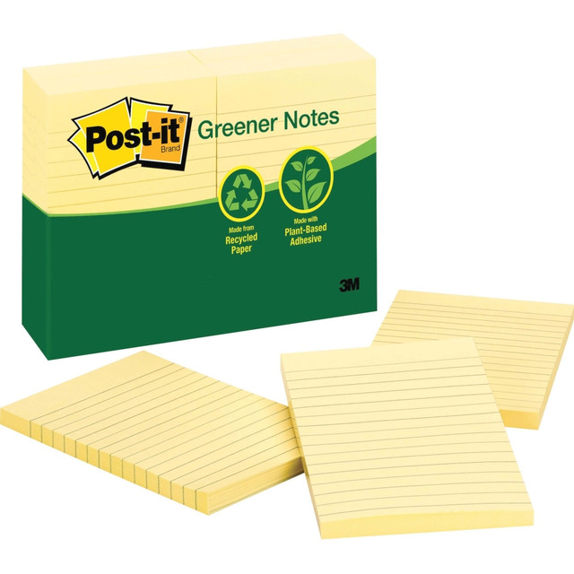 3M CO 660RPYW Post-it Greener Notes, 4 in x 6 in, Canary Yellow, Lined - 1200 - 4in x 6in - Rectangle - 100 Sheets per Pad - Ruled - Canary Yellow - Paper - Self-adhesive, Repositionable - 12 / Pack 3M CO 660RPYW Post-it Greener Notes, 4 in x 6 in, Canary Yellow, Lined - 1200 - 4in x 6in - Rectangle - 100 Sheets per Pad - Ruled - Canary Yellow - Paper - Self-adhesive, Repositionable - 12 / Pack