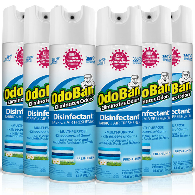 CLEAN CONTROL CORPORATION OdoBan 9360LIN6PK-OD  Odor Eliminator Disinfectant 360 deg. Spray, Fresh Linen, 14.6 Oz, Pack Of 6 Bottles