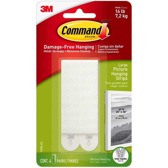 3M CO 17206 Command Large Picture Hanging Strips, 4 White Adhesive Strip Pairs (8 Strips), Damage Free Hanging Picture Hangers, No Tools Wall Hanging Strips For Living Spaces 3M CO 17206 Command Large Picture Hanging Strips, 4 White Adhesive Strip Pairs (8 Strips), Damage Free Hanging Picture Hangers, No Tools Wall Hanging Strips For Living Spaces