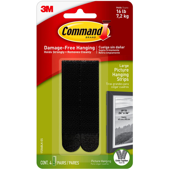 3M CO 17206BLK Command Large Picture Hanging Strips, 4 Black Adhesive Strip Pairs (8 Strips), Damage Free Hanging Picture Hangers, No Tools Wall Hanging Strips For Living Spaces 3M CO 17206BLK Command Large Picture Hanging Strips, 4 Black Adhesive Strip Pairs (8 Strips), Damage Free Hanging Picture Hangers, No Tools Wall Hanging Strips For Living Spaces