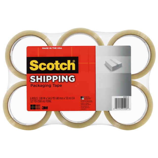 3M CO Scotch 3350-6  Lightweight Packaging Tape, 1-7/8in x 54.6 Yd., Clear, Pack Of 6 Rolls