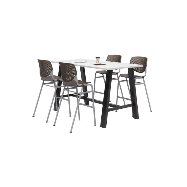 KFI FURNITURE, LLC 840031900616 KFI Studios Midtown Bistro Table With 4 Stacking Chairs, 41inH x 36inW x 72inD, Designer White/Brownstone