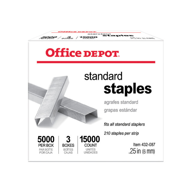OFFICE DEPOT 2663 Brand Standard Staples, 1/4in, 5,000 Staples Per Pack, Box Of 3 Packs OFFICE DEPOT 2663 Brand Standard Staples, 1/4in, 5,000 Staples Per Pack, Box Of 3 Packs