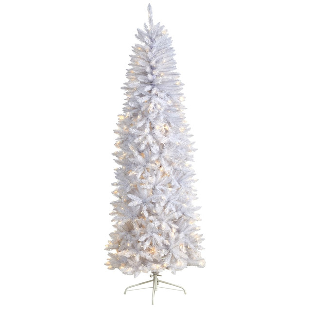 NEARLY NATURAL INC. T3361 Nearly Natural Slim Artificial Christmas Tree, 7'H, White NEARLY NATURAL INC. T3361 Nearly Natural Slim Artificial Christmas Tree, 7'H, White