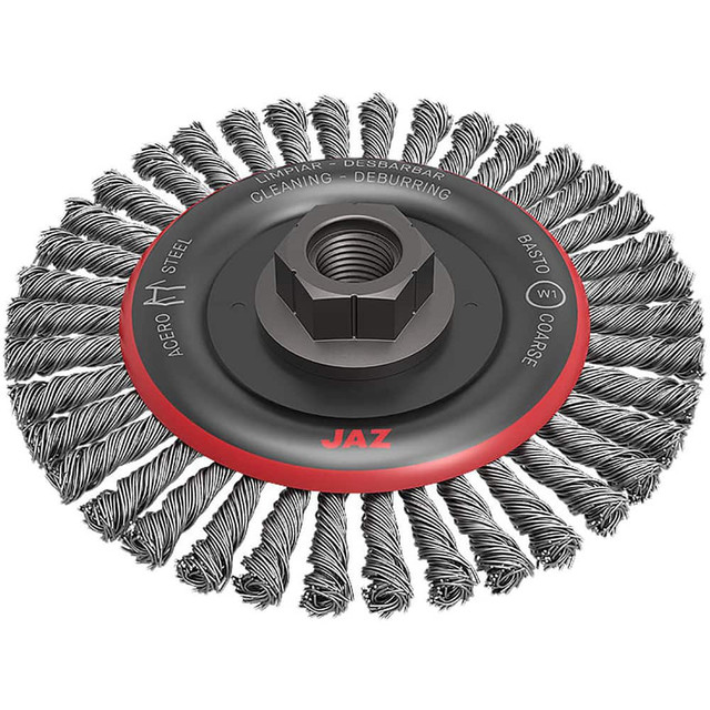 JAZ USA 48088B Wheel Brushes; Mount Type: Arbor Hole ; Wire Type: Knotted Stringer Bead Twist ; Outside Diameter (Inch): 4-1/2 ; Face Width (Inch): 3/16 ; Shank Diameter (Inch): 1/4 ; Fill Material: Stainless Steel