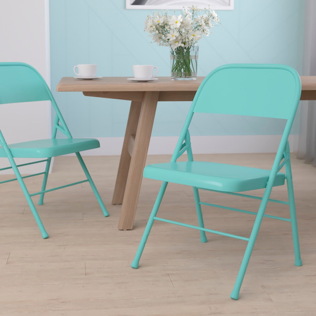 FLASH FURNITURE HF3TEAL HERCULES COLORBURST Metal Triple-Braced Folding Chair, Tantalizing Teal FLASH FURNITURE HF3TEAL HERCULES COLORBURST Metal Triple-Braced Folding Chair, Tantalizing Teal