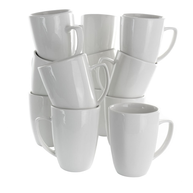 MEGAGOODS, INC. Elama 995114712M  Riley 12-Piece Porcelain Mug Set, 12 Oz, White