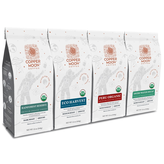 COPPER MOON COFFEE LLC 205365 Copper Moon Ground Coffee, Organic Variety Pack, 12 Oz Bag, Pack Of 4 Bags