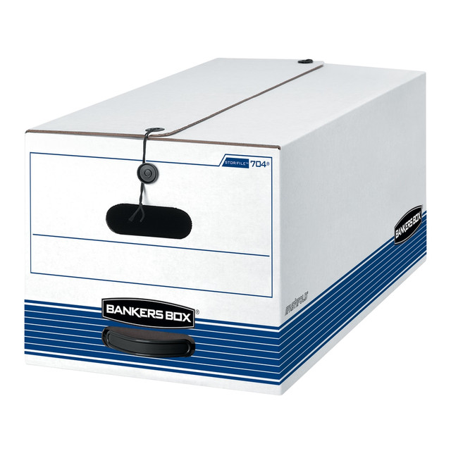 FELLOWES INC. 70407 Bankers Box Stor/File Medium-Duty Storage Boxes With String & Button Closures And Built-In Handles, Letter Size, 24in x 12in x 10in, 60% Recycled, White/Blue, Case Of 4 FELLOWES INC. 70407 Bankers Box Stor/File Medium-Duty Storage Boxes With String & Button Closures And Built-In Handles, Letter Size, 24in x 12in x 10in, 60% Recycled, White/Blue, Case Of 4