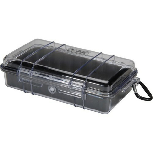 PELICAN PRODUCTS INC. 1060-025-100 Pelican Micro Case 1060 with Clear Lid and Carabineer - 5.56in x 2.62in x 9.37in - Steel - Black