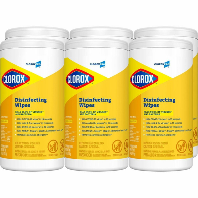 THE CLOROX COMPANY 15948PL CloroxPro Disinfecting Wipes - Ready-To-Use - Lemon Fresh Scent - Bleach-free, Pre-moistened, Phosphorous-free, Easy Tear, Easy to Use, Antibacterial - Yellow - 75 Tub - 480 / Pallet