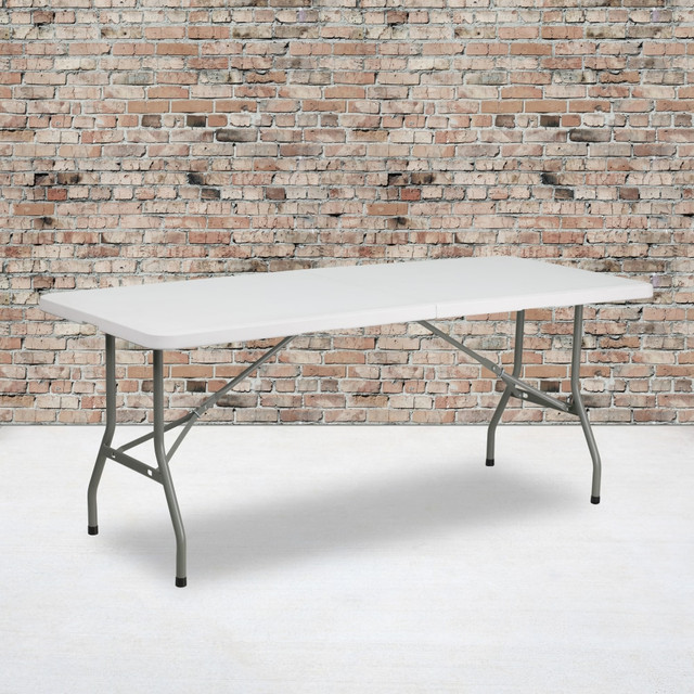 FLASH FURNITURE RB3072FH  Bi-Fold Plastic Folding Table, 29inH x 30inW x 72inD, Granite White