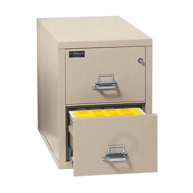 FIRE KING INTERNATIONAL, INC. 2-1831-CPAWG FireKing UL 1-Hour 31-5/8inD Vertical 2-Drawer Letter-Size Fireproof File Cabinet, Metal, Parchment, White Glove Delivery