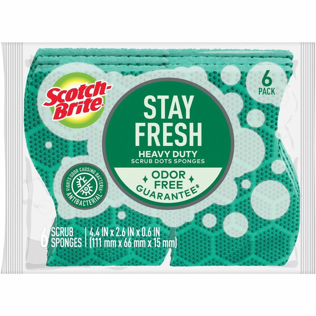 3M CO 303064CT Scotch-Brite Scrub Dots Heavy-duty Scrub Sponge - 2.5in Height x 6.2in Width x 4.7in Depth - 6 Pack - 4 / Carton - Green
