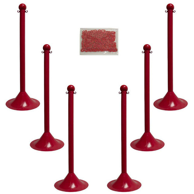 Mr. Chain 71005-6 Stanchion & Chain Kit: Plastic, Red, 50' Long, 2" Wide