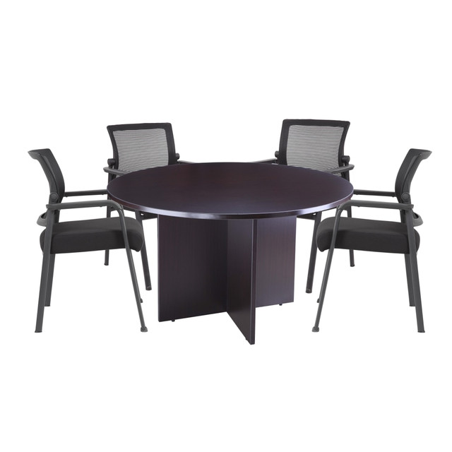 NORSTAR OFFICE PRODUCTS INC. GROUP123MOC-A Boss Office Products 47in Round Table And Mesh Guest Chairs Set, Mocha/Black