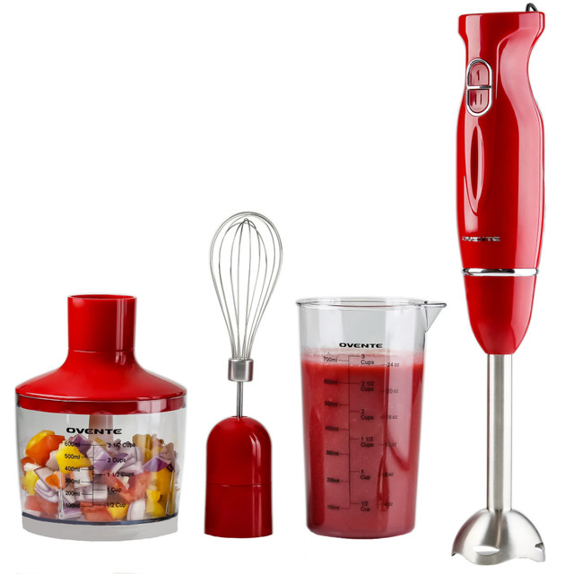 TOPNET, INC. Ovente HS565R  HS565B Immersion Hand Blender Set, 15-7/16in x 2-1/2in, Red