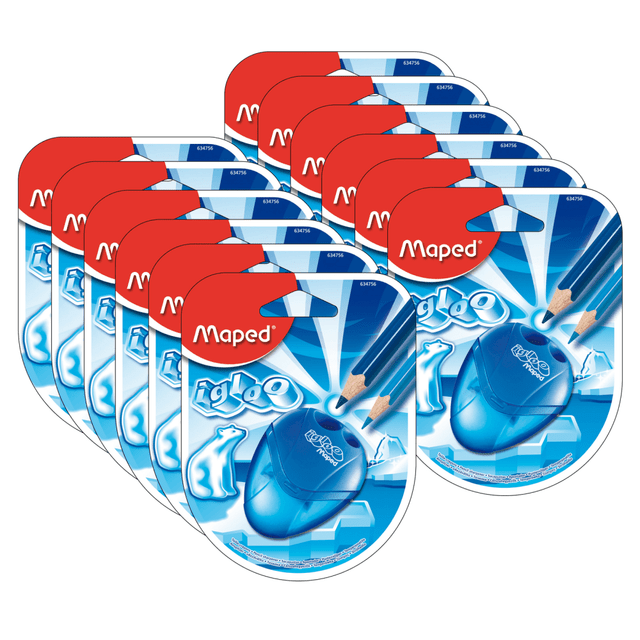 BAUMGARTENS MAP634756BN Maped USA I-Gloo 2-Hole Pencil Sharpeners, Assorted Colors, Pack Of 12 BAUMGARTENS MAP634756BN Maped USA I-Gloo 2-Hole Pencil Sharpeners, Assorted Colors, Pack Of 12