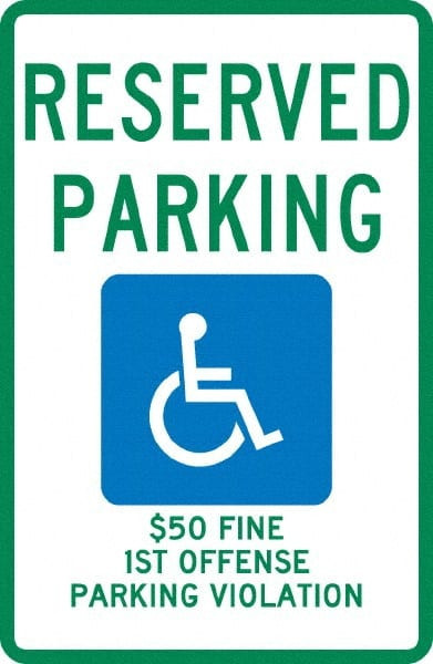 AccuformNMC Reserved Parking Sign: Rectangle, "Reserved Parking $50 Fine 1st Offense Parking Violation" TMS304G