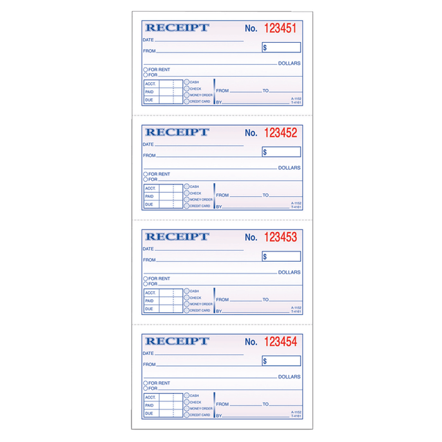 TOPS BUSINESS FORMS Adams DC1152  Carbonless 2-Part Money/Rent Receipt Book, 5 1/4in x 11in, Book Of 200 Sets