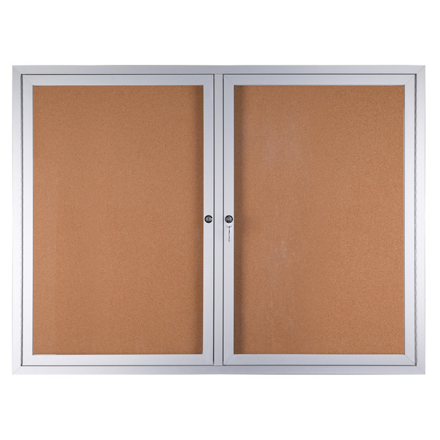 OFFICE DEPOT KK3874A WorkPro Enclosed Double-Door Cork Bulletin Board, 36in x 48in, Aluminum Frame With Silver Finish