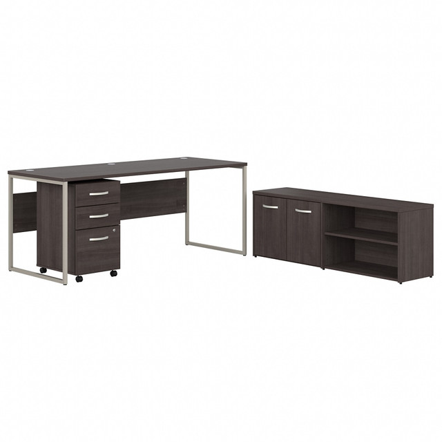 BUSH INDUSTRIES INC. Bush Business Furniture HYB014SGSU  Hybrid 72inW x 30inD Computer Table Desk With Storage And Mobile File Cabinet, Storm Gray, Standard Delivery