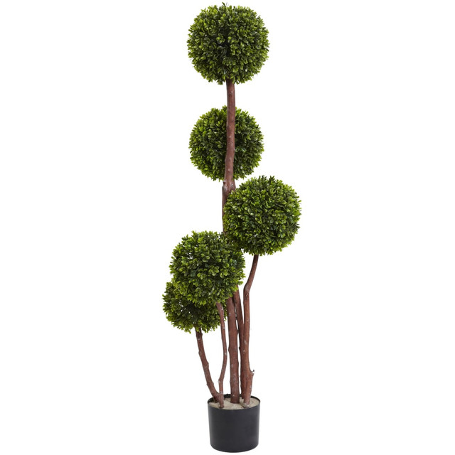 NEARLY NATURAL INC. 5428 Nearly Natural 4ftH Artificial Boxwood Topiary Tree With Pot, Green/Black