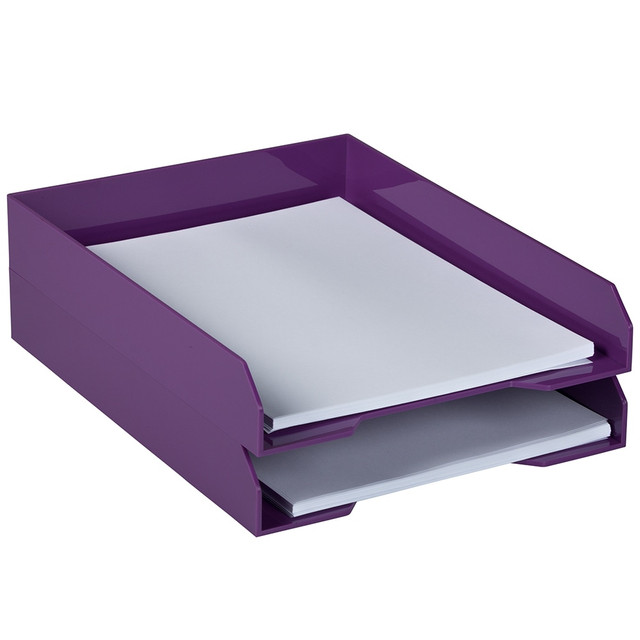 JAM PAPER AND ENVELOPE 344PUA JAM Paper Stackable Paper Trays, 2inH x 9-3/4inW x 12-1/2inD, Purple, Pack Of 2 Trays