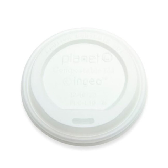 ASEAN CORPORATION PLC-LID Planet+ Compostable Hot Cup Lids, 10-20 Oz, White, Pack Of 1000 Lids