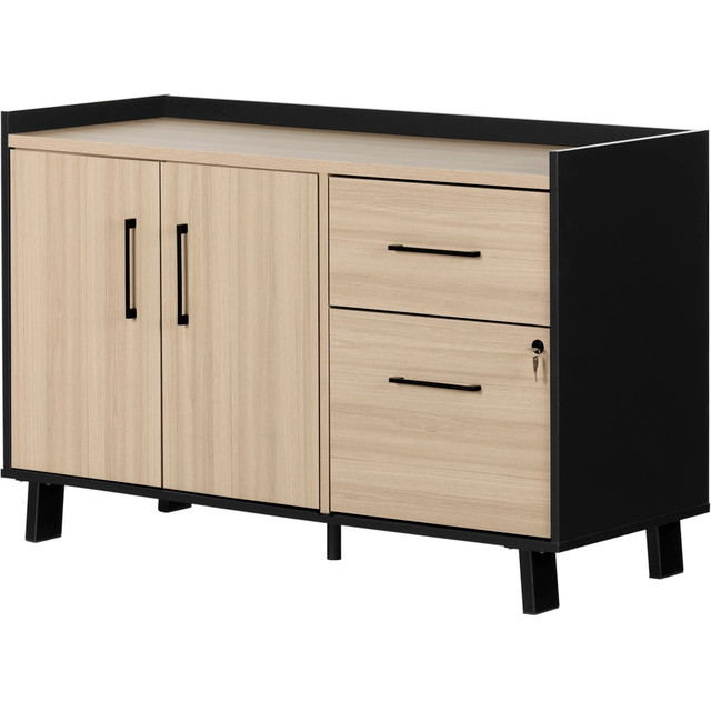 SOUTH SHORE IND LTD 13326 South Shore Kozack 47-1/2inW x 18-1/4inD Lateral 2-Drawer File Cabinet Credenza, Soft Elm/Matte Black