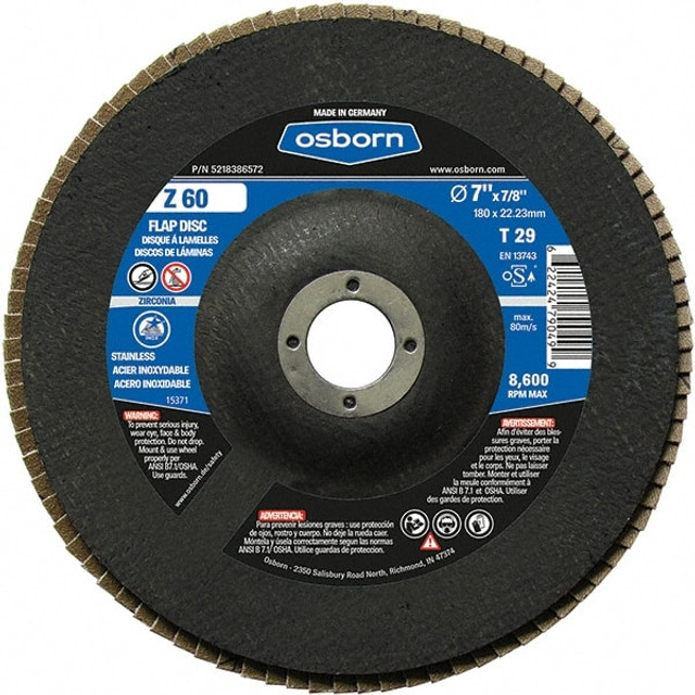 Osborn 5218386572 Flap Disc: 7/8" Hole, 60 Grit, Zirconia Alumina, Type 29