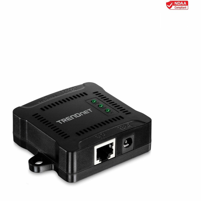 TRENDNET INC. TPE-104GS TRENDnet Gigabit PoE Splitter, 1 x Gigabit PoE Input Port, 1 x Gigabit Output Port, Up to 100m (328 ft), Supports 5V, 9V, 12V Devices, 802.3af PoE Compatible, PoE Powered, Black, TPE-104GS - Gigabit PoE Splitter