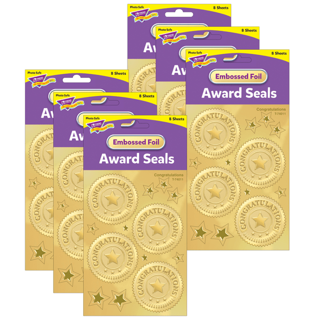 EDUCATORS RESOURCE T-74011-6 Trend Award Seal Stickers, Congratulations Gold, 32 Stickers Per Pack, Set Of 6 Packs EDUCATORS RESOURCE T-74011-6 Trend Award Seal Stickers, Congratulations Gold, 32 Stickers Per Pack, Set Of 6 Packs