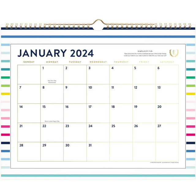 ACCO BRANDS USA, LLC AT-A-GLANCE EL16-707-24 2024 Simplified by Emily Ley for AT-A-GLANCE Monthly Wall Calendar, 15in x 12in, Happy Stripe, January to December 2024 , EL16-707