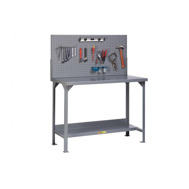 Little Giant. WST2-3072-36-PB Stationary Heavy-Duty Workbench with Pegboard Panel: Powder Coated Gray