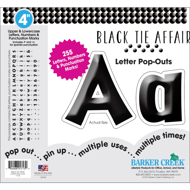 BARKER CREEK PUBLISHING, INC. LL1713 Barker Creek Letter Pop-Outs, 4in, Black Tie, Set Of 255
