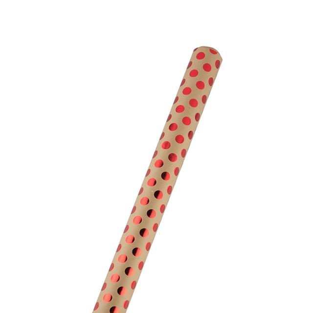 JAM PAPER AND ENVELOPE JAM Paper 165KD25REOD  Wrapping Paper, Polka Dot, 25 Sq Ft, Kraft Brown & Red
