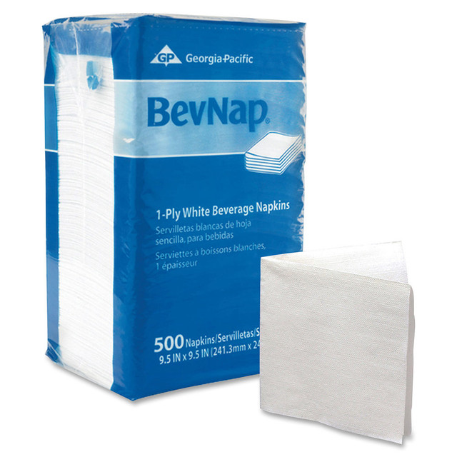 GEORGIA-PACIFIC CORPORATION 96019 Georgia-Pacific BevNap 1-Ply Beverage Napkins, 9 1/2in x 9 1/2in, White, 500 Napkins Per Pack, Carton Of 4000