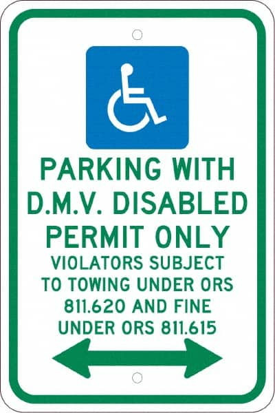 AccuformNMC ADA Traffic & Parking Sign: Rectangle, "Parking With D.M.V. Disabled Permit Only" TMS332J